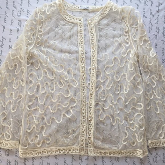 Ladies Lace Beaded Jacket Ivory L/XL Unique Int'l - Picture 2 of 14